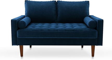 Velvet Furniture for Small, Mid-Century Modern Loveseats for Living Room, Love Seat Couch Sofas, 58 Inches, Space Blue - LeafyLoom