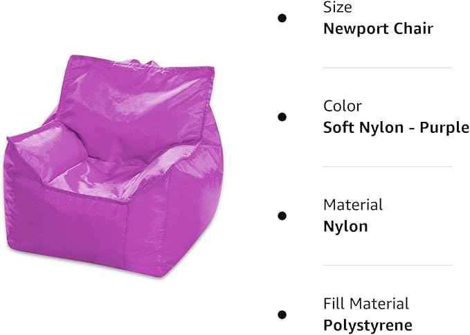 Posh Creations Bean Bag Chair Structured Comfy Seat Use for Gaming, Reading and Watching TV, Newport, Purple - LeafyLoom
