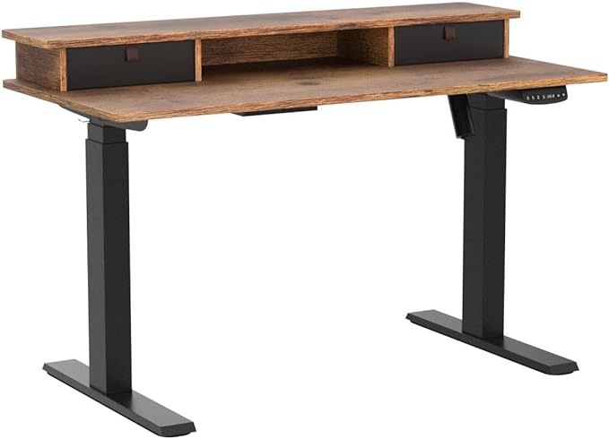 FEZIBO 40 x 24 Inch Height Adjustable Electric Standing Desk with Double Drawer, Stand Up Desk with Storage Shelf, Sit Stand Desk, Rustic Brown - LeafyLoom