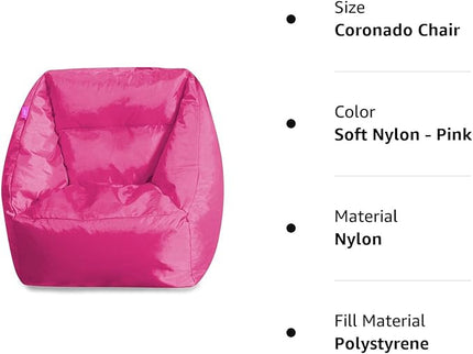 Posh Creations Structured Comfy Seat for Playrooms and Bedrooms, Large Bean Bag Chair, Coronado Chair, Pink - LeafyLoom