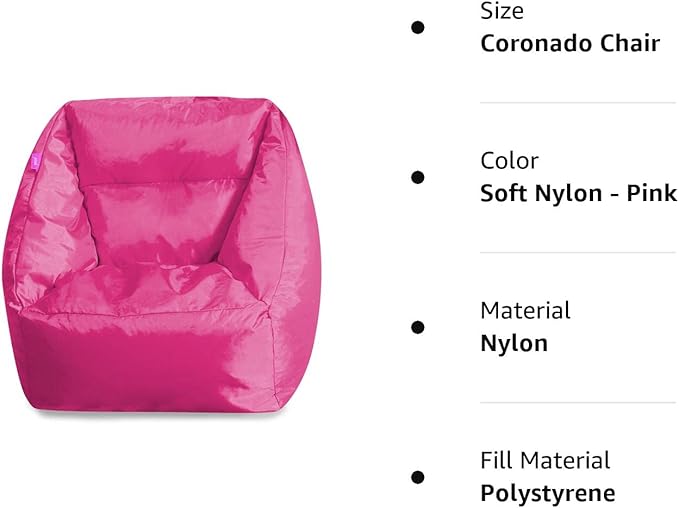 Posh Creations Structured Comfy Seat for Playrooms and Bedrooms, Large Bean Bag Chair, Coronado Chair, Pink - LeafyLoom