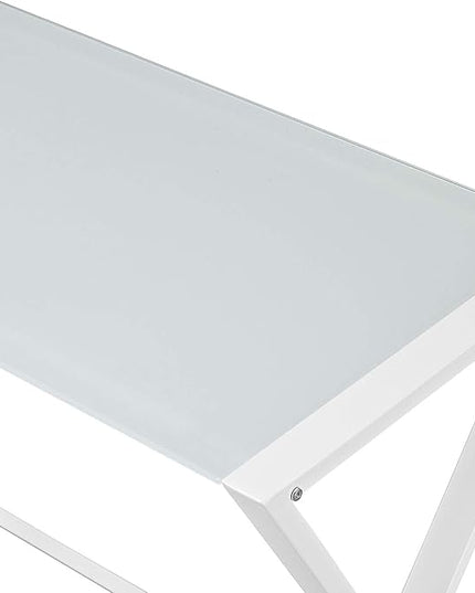 Walker Edison Wright Modern X Leg Glass Top Corner Computer Gaming L Shape Desk Home Office, 51 Inch, White - LeafyLoom