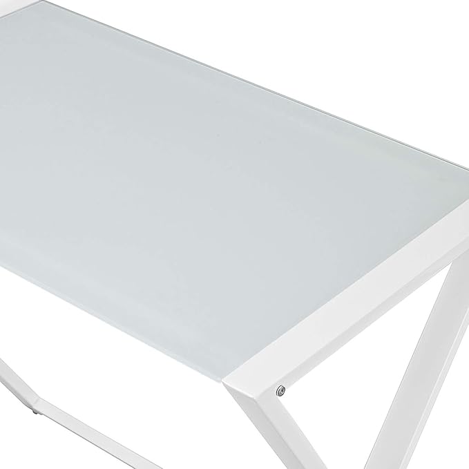 Walker Edison Wright Modern X Leg Glass Top Corner Computer Gaming L Shape Desk Home Office, 51 Inch, White - LeafyLoom