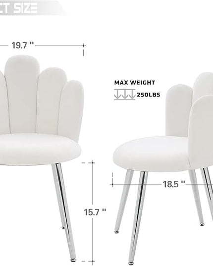 Vanity Chair for Makeup Room - Midcentury Modern Accent Chair for Living Room Bedroom, Velvet Chair with Back Support and Metal Legs (White) - LeafyLoom