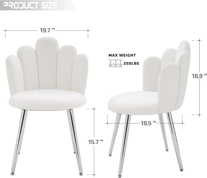 Vanity Chair for Makeup Room - Midcentury Modern Accent Chair for Living Room Bedroom, Velvet Chair with Back Support and Metal Legs (White) - LeafyLoom