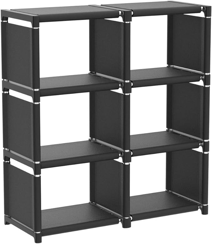 Mavivegue Book Shelf, 6 Cube Storage Organizer, DIY Bookcase, Metal Cube Bookshelf,Tall Book case for Bedroom, Living Room,Office,Closet Storage Organizer, Black Cubicle Storage Rack - LeafyLoom