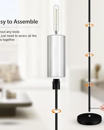 BoostArea Floor Lamp for Living Room, Modern Standing Lamp Stand Up Lamp with Seeded Glass Lampshade, Simple Design Floor Lamp Pole Lamp Tall Lamps for Bedroom, Living Room, Office, Kids Room, Reading - LeafyLoom