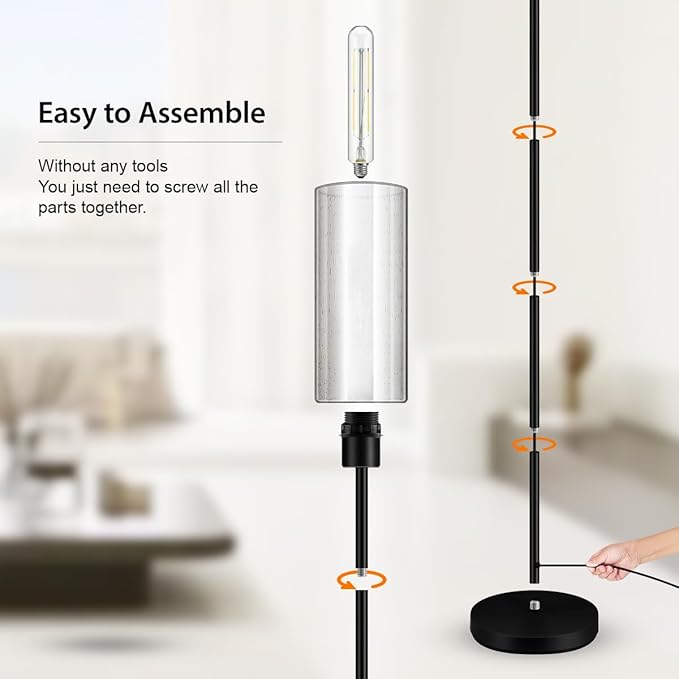 BoostArea Floor Lamp for Living Room, Modern Standing Lamp Stand Up Lamp with Seeded Glass Lampshade, Simple Design Floor Lamp Pole Lamp Tall Lamps for Bedroom, Living Room, Office, Kids Room, Reading - LeafyLoom