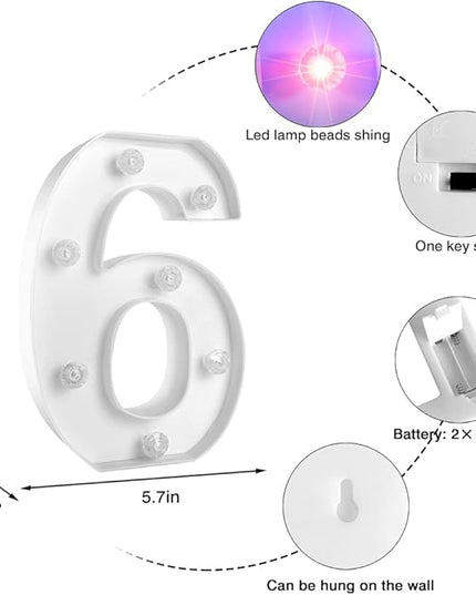 Decorative Led Light Up Number, Light Up Number Sign for Night Light Wedding Birthday Party Christmas Home Bar Decoration Number-(Number 6) - LeafyLoom