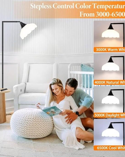 Floor Lamp with Remote, 2 in 1 Dimmable Standing Lamp for Reading, 76" Tall Lamp with Stepless Adjustable 3000K-6500K Colors, Black Torchiere Lamp for Living Room Bedroom Office, E26 LED Bulb Included - LeafyLoom