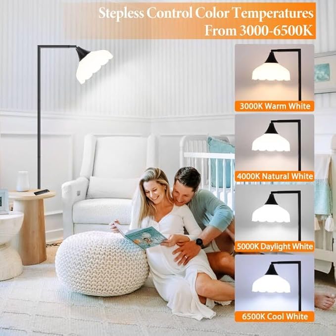 Floor Lamp with Remote, 2 in 1 Dimmable Standing Lamp for Reading, 76" Tall Lamp with Stepless Adjustable 3000K-6500K Colors, Black Torchiere Lamp for Living Room Bedroom Office, E26 LED Bulb Included - LeafyLoom