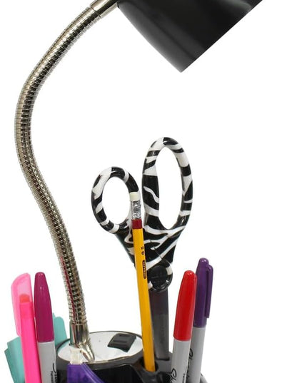 Simple Designs LD1015-BLK Flossy Organizer Desk Lamp with Charging Outlet and Lazy Susan Base, Black - LeafyLoom