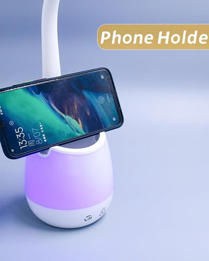 Donewin Rechargeable LED Desk Lamp with Color Changing Light, Pen and Phone Holder - Perfect Study and Reading Lamp for Kids, Teens, and Students - Great Gift for College Dorm Rooms - LeafyLoom