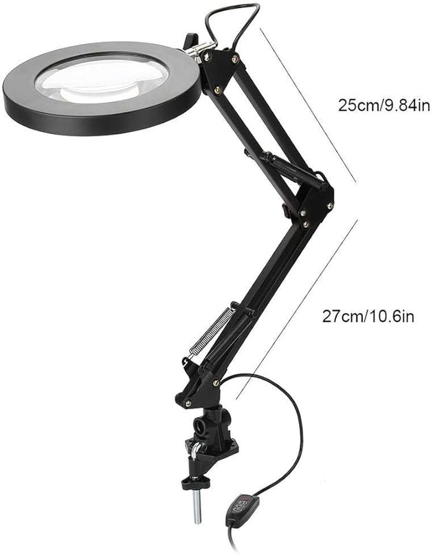LED Magnifying Lamp with Clamp, 5X Magnifier Glass Light Lens, USB Dimmable Desk lamp for Table Craft or Workbench - LeafyLoom