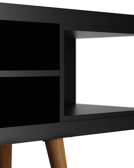 Manhattan Comfort Utopia 70.47" Freestanding Entertainment Center for Living Room, Mid Century Modern TV Stand with Shelves, Storage and Media Holes, Fits 65" Screens, 70.47 Inches, Black - LeafyLoom