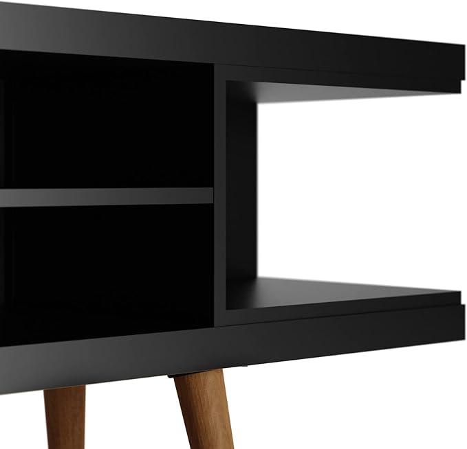Manhattan Comfort Utopia 70.47" Freestanding Entertainment Center for Living Room, Mid Century Modern TV Stand with Shelves, Storage and Media Holes, Fits 65" Screens, 70.47 Inches, Black - LeafyLoom