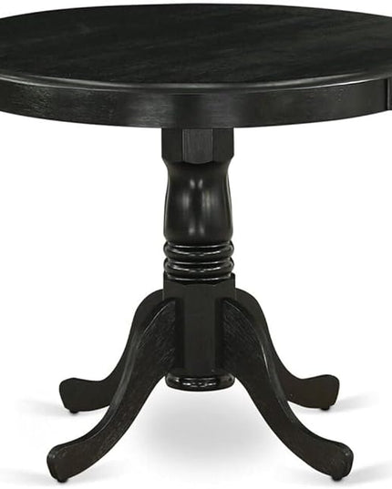 East West Furniture Antique Dining Round Wooden Table Top with Pedestal Base, 36x36 Inch, Wirebrushed Black - LeafyLoom