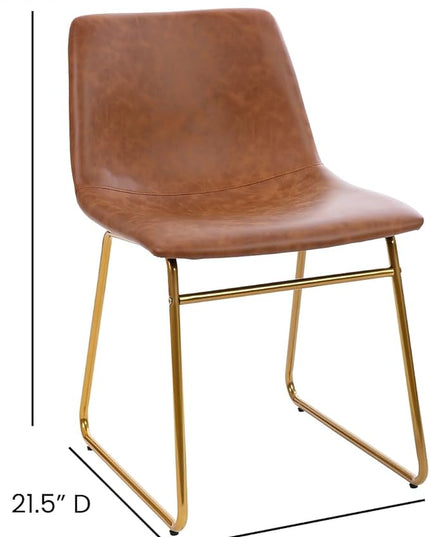 Flash Furniture Butler 18 Inch Commercial Grade LeatherSoft Dining Table Height Chair, Mid-Back Gold Sled Base with Light Brown LeatherSoft Upholstery, Set of 2 - LeafyLoom
