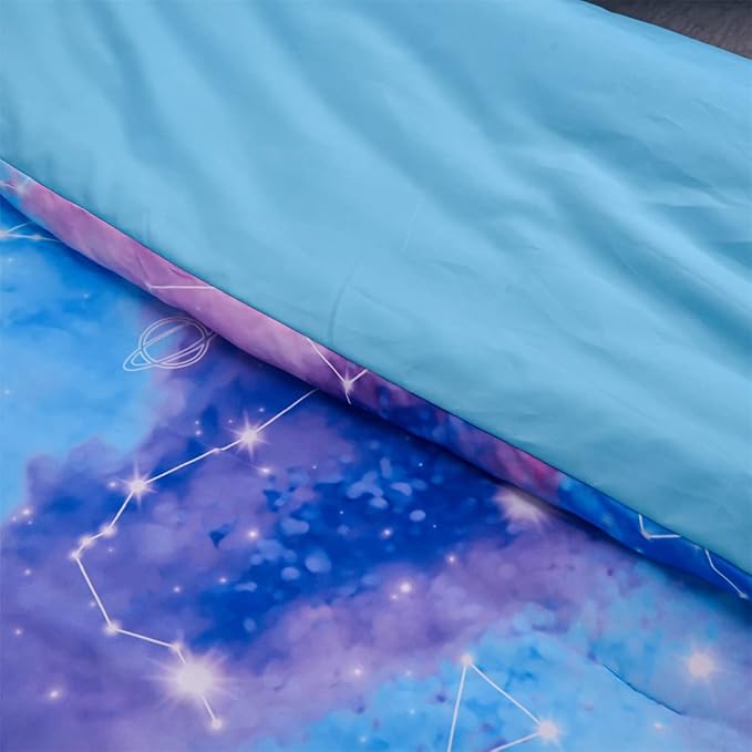 Holawakaka Tie Dye Constellation Print Ombre Comforter Set Queen Size Boys Girls Gradient Galaxy Bedding Set (Blue Purple, Queen) - LeafyLoom