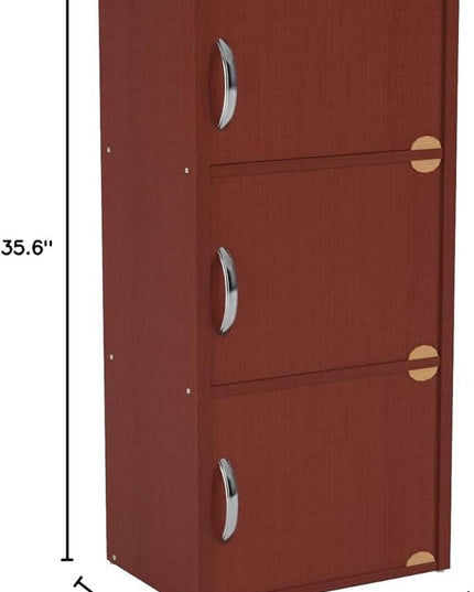 HODEDAH 3 Door Bookcase Cabinet, Mahogany - LeafyLoom