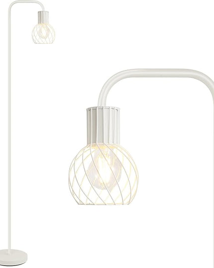 Industrial Floor Lamp, White Standing Lamp Modern with 6W LED Bulb, Foot Switch, Metal Tall Floor Lamps for Living Room, Bedroom, Office, Den, Vintage Stand Up Light, Minimalist Mid Century Pole Lamp - LeafyLoom