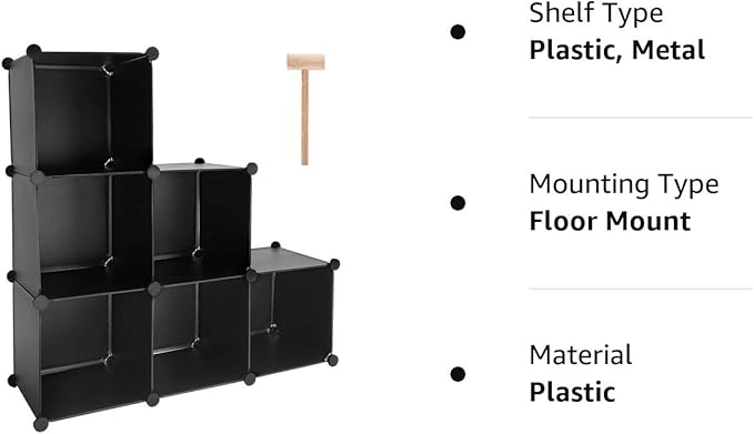 TUMUCUTE Cube Storage Organizer, 6-Cube DIY Plastic Closet Cabinet Modular Bookcase, Storage Shelves for Bedroom Living Room, Office, Black - LeafyLoom