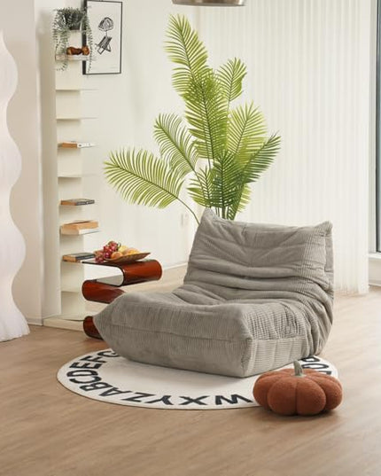 N&V Fireside Chair, Mid Century Armless Floor Sofa, Soft Premium Corduroy Floor Lounge Chair, Foam Sofa Accent Chair for Living Room Bedroom and Office Harbour Grey - LeafyLoom