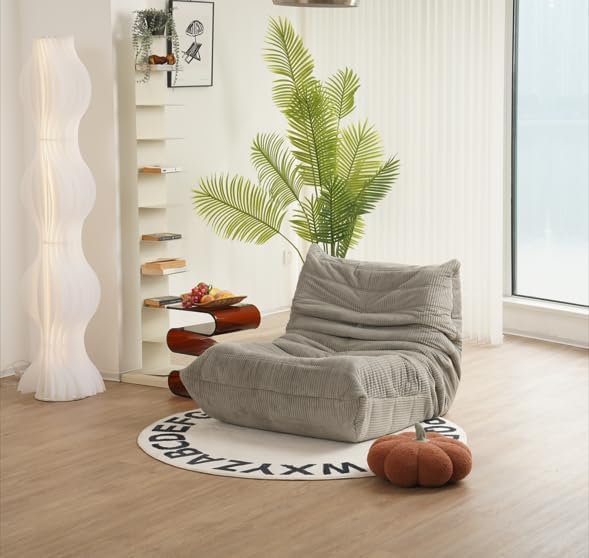 N&V Fireside Chair, Mid Century Armless Floor Sofa, Soft Premium Corduroy Floor Lounge Chair, Foam Sofa Accent Chair for Living Room Bedroom and Office Harbour Grey - LeafyLoom