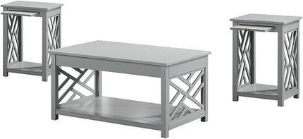 Alaterre Furniture Coventry 36" Coffee Two End Tables with Tray, Set of 3, Grey - LeafyLoom
