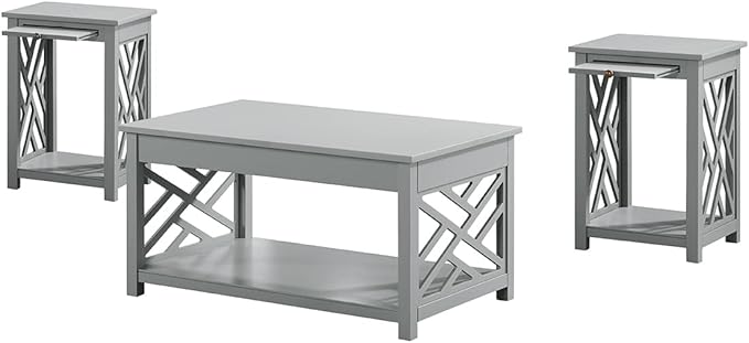 Alaterre Furniture Coventry 36" Coffee Two End Tables with Tray, Set of 3, Grey - LeafyLoom