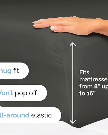 Split King Size 5 Piece Sheet Set - Comfy Breathable & Cooling Sheets - Hotel Luxury Bed Sheets for Women & Men - Deep Pockets, Easy-Fit, Soft & Wrinkle Free Sheets - Charcoal Oeko-Tex Bed Sheet Set - LeafyLoom
