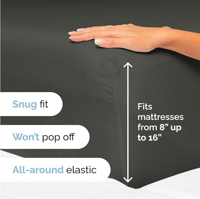 Split King Size 5 Piece Sheet Set - Comfy Breathable & Cooling Sheets - Hotel Luxury Bed Sheets for Women & Men - Deep Pockets, Easy-Fit, Soft & Wrinkle Free Sheets - Charcoal Oeko-Tex Bed Sheet Set - LeafyLoom