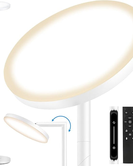 OUTON LED Torchiere Floor Lamp, Bright Dimmable Standing Lamp with Remote Touch Control, 4 Color Temperature, Memory Function, Timer for Living Room, Bedroom Office (Pearl White) - LeafyLoom