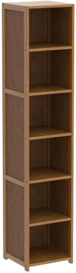 MoNiBloom Tall Slim Narrow Bookcase Bamboo 6 Tier Free Standing Tall Bookshelf Display Storage Shelves Collection Décor Furniture for Home Living Room Study Room, Brown - LeafyLoom