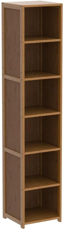 MoNiBloom Tall Slim Narrow Bookcase Bamboo 6 Tier Free Standing Tall Bookshelf Display Storage Shelves Collection Décor Furniture for Home Living Room Study Room, Brown - LeafyLoom