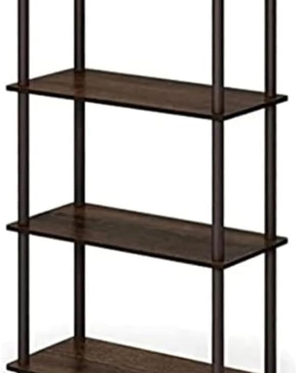 Furinno Turn-N-Tube 4-Tier Multipurpose Shelf Display Rack, Round Tubes, Walnut/Brown - LeafyLoom