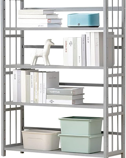 IOTXY Adjustable Bamboo Open Bookshelf - Large 4-Tier Free Standing Storage Rack, Multifunctional Display Stand for Bookcase, Home and Office, Light Grey - LeafyLoom