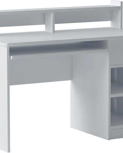 OneSpace Essential Computer Desk, Hutch with Pull-Out Keyboard, White - LeafyLoom