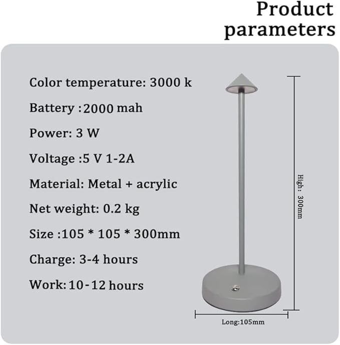 Cordless Table Lamps,Rechargeable Led Touch Bar Lamp,Portable Battery Operated Lamps,Brightness Dimmable Small Table Lamps,Minimalist Design,for Living Room/Restaurant/Couple Dinner/(Grey) - LeafyLoom