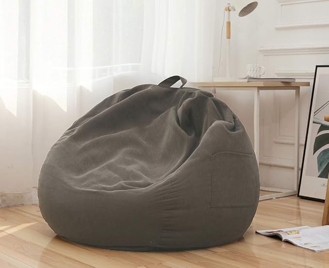 Stuffed Animal Storage Bean Bag Chair Cover (No Filler)for Kids and Adults. Premium Corduroy Stuffable Beanbag for Organizing Children Plush Toys or Memory Foam Extra Large 300L (Warm Grey) - LeafyLoom