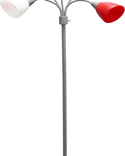 Simple Designs LF2006-SDM 67" Contemporary Multi Head Medusa 5 Light Adjustable Gooseneck Silver Floor Lamp with Primary Dark Multicolored Shades for Kids Bedroom Playroom Living Room Office - LeafyLoom