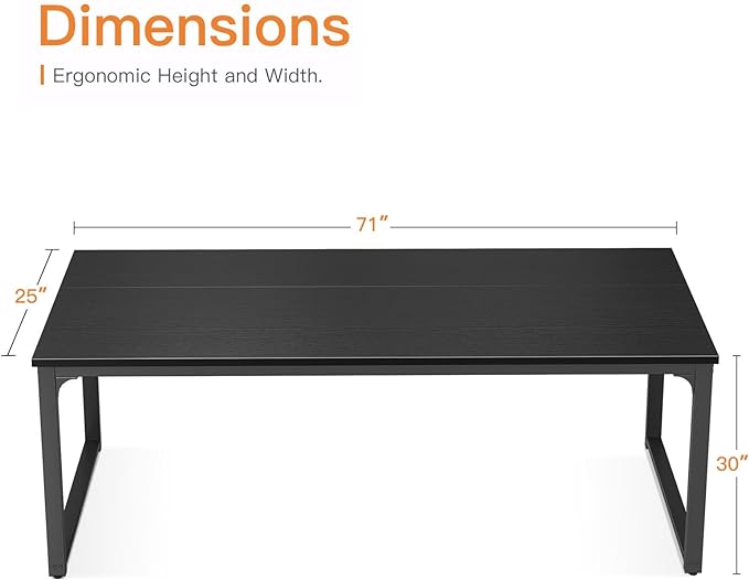 Coleshome 71 Inch Computer Desk, Modern Simple Style Desk for Home Office, Study Student Writing Desk, Black - LeafyLoom