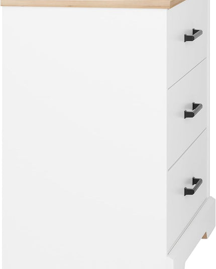 Prepac Three Drawer Nightstand, 16.25" D x 27.5" W x 26.75" H, White & Oak - LeafyLoom