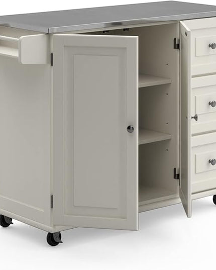 Homestyles Kitchen Cart with Stainless Steel Metal Top Rolling Mobile Kitchen Island with Storage and Towel Rack 54 Inch Width Off White - LeafyLoom