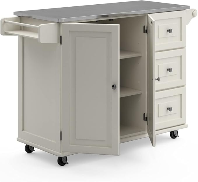 Homestyles Kitchen Cart with Stainless Steel Metal Top Rolling Mobile Kitchen Island with Storage and Towel Rack 54 Inch Width Off White - LeafyLoom