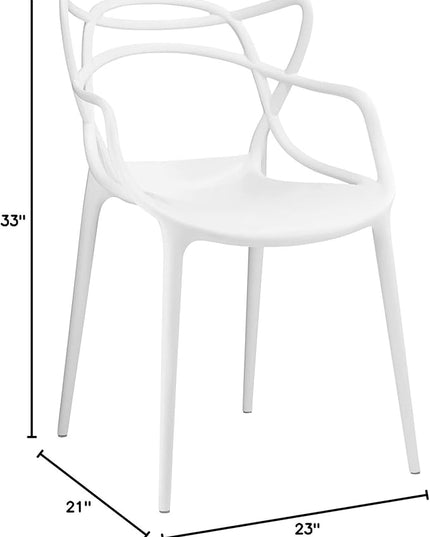Modway Entangled Modern Molded Plastic Kitchen and Dining Room Arm Chair in White - Fully Assembled - LeafyLoom