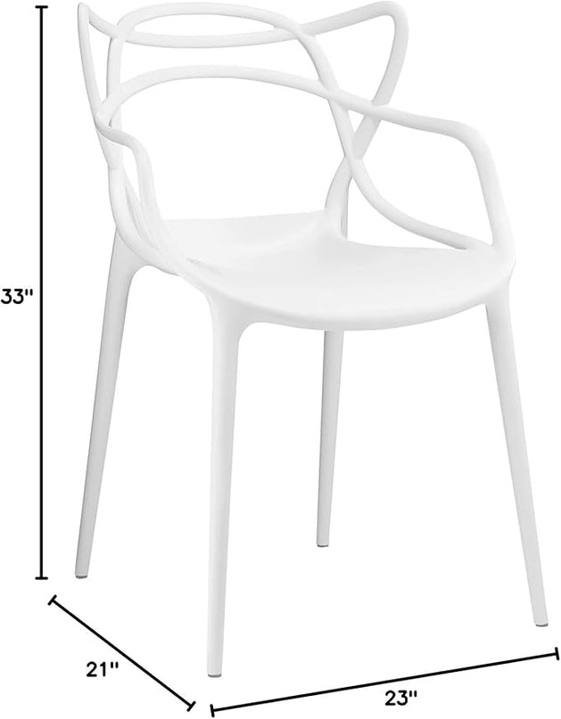 Modway Entangled Modern Molded Plastic Kitchen and Dining Room Arm Chair in White - Fully Assembled - LeafyLoom