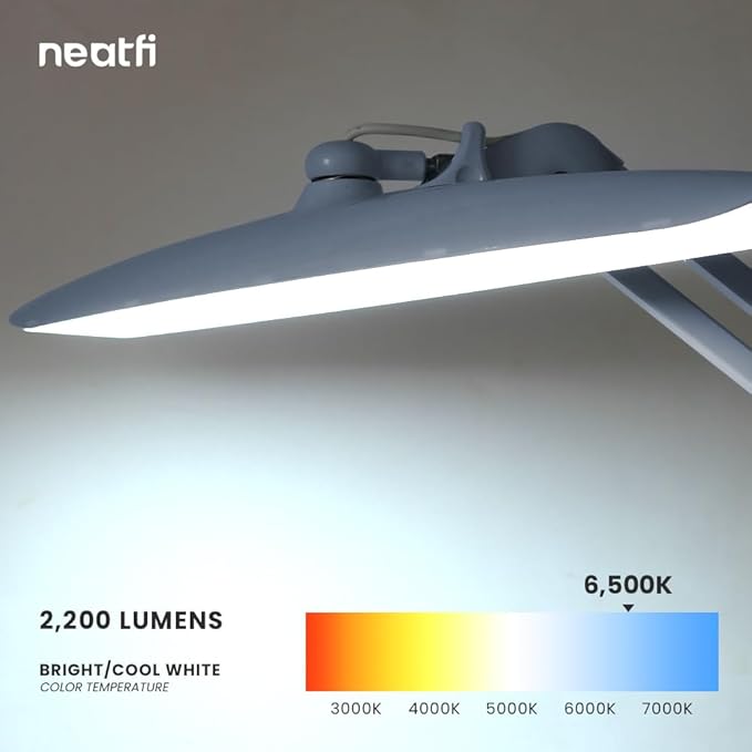 Neatfi XL 2,200 Lumens LED Task Lamp, 24W Super Bright Desk Lamp, 117 Pcs SMD LED, 4 Level Brightness, Dimmable, Task LED Light for Home, Office, Workbench (Non-CCT, Gray) - LeafyLoom