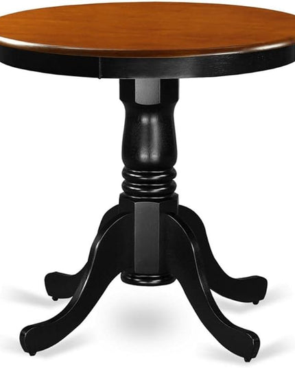 East West Furniture EMT-BCH-TP Eden Kitchen Dining Table - a Round Solid Wood Table Top with Pedestal Base, 30x30 Inch, Black & Cherry - LeafyLoom