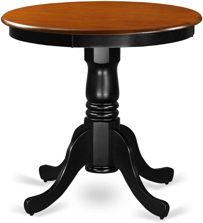 East West Furniture EMT-BCH-TP Eden Kitchen Dining Table - a Round Solid Wood Table Top with Pedestal Base, 30x30 Inch, Black & Cherry - LeafyLoom